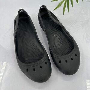 CROCS Women's Kadee Ballet Flats Size 9 Black Rubber Slip On Cutout Vented Shoe